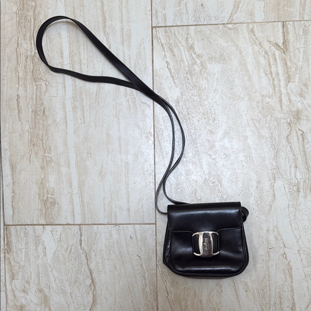 Salvatore Ferragamo Black Crossbody Bag with Silver Hardware